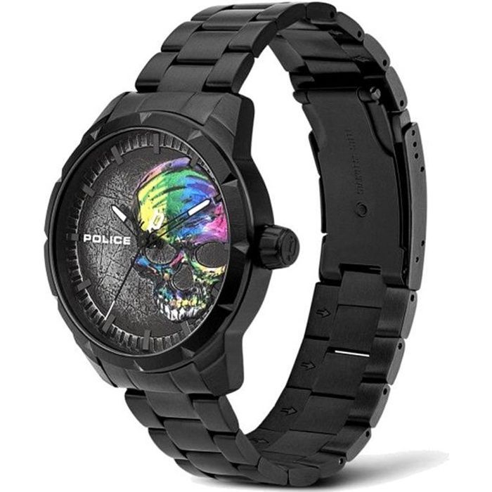 Montre homme de la police PL.15715JS-78M noir collection en acier inoxydable Neist. relief couleurs sphère crâne