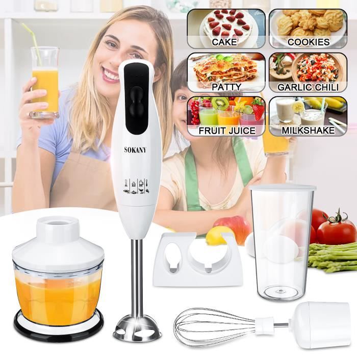 SOKANY 5en1 Mixeur Plongeant 600W - Batteur à oeufs Mélangeur électrique Fouet Presse-agrumes Hachoir à Viande