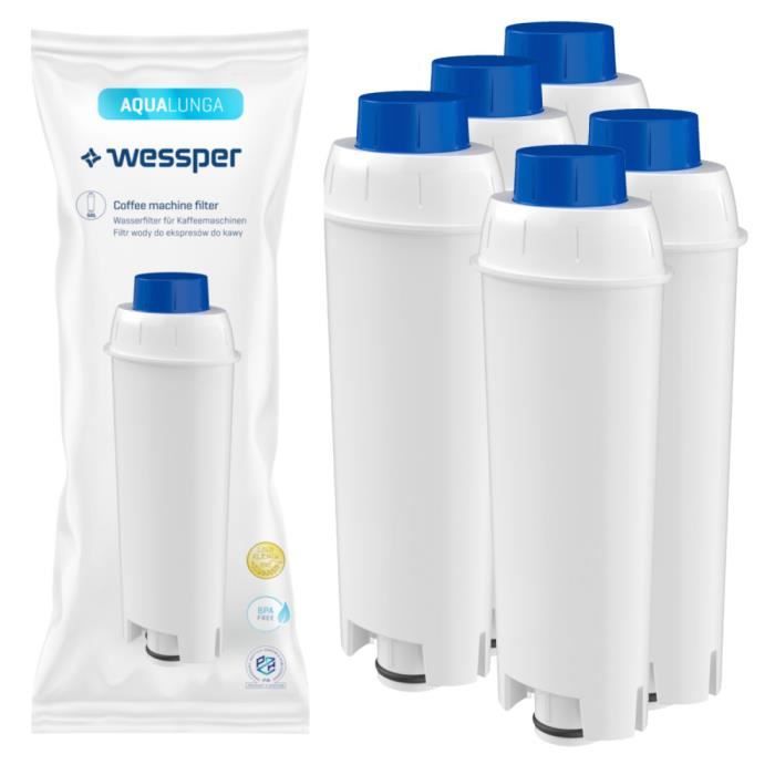 Wessper Filtre à eau, pièces de rechange pour cafetiere DeLonghi ECAM Magnifica S 23.420.SR (5pcs)
