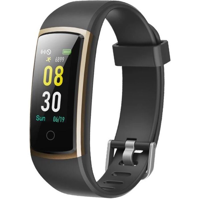 YAMAY Montre Connectée Femmes Homme Bracelet Connecté Tensiomètre Smartwatch Montre Sport Cardio Android iOS Etanche IP68 Or Noir