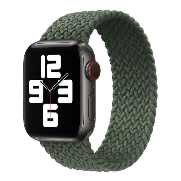 Bracelet pour Apple Watch 42mm-44mm-45mm-49mm Series Ultra 8 SE 7 6 5 4 3 2 1 - Boucle Unique Tressé Vert Nuit - Taille L