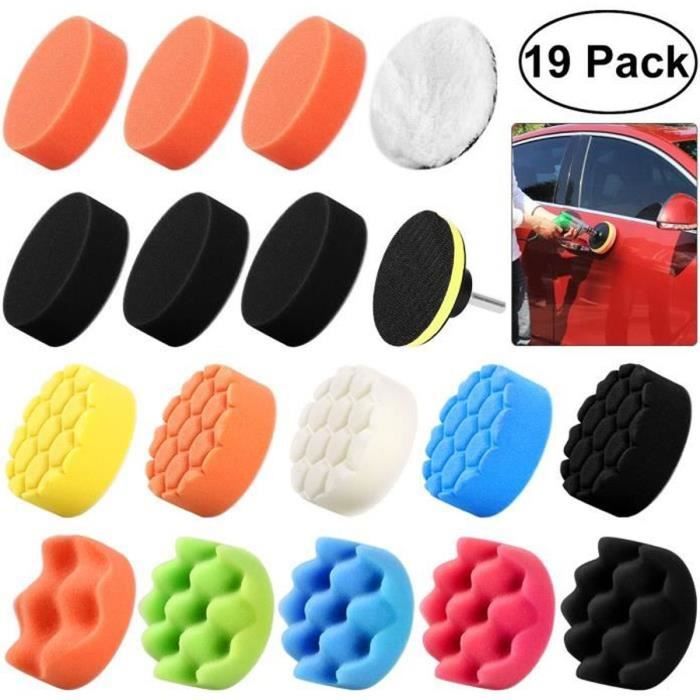 19Pcs 3Pouces Éponge Polissage Tampons Ensemble de Kit avec M10 Adaptateur de Forage pour Polisseuse de Voiture