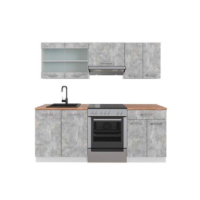 Cuisine Intégrée Vicco R-Line 200 Cm - Anthracite, Haute Brillance, MDF (neuve)