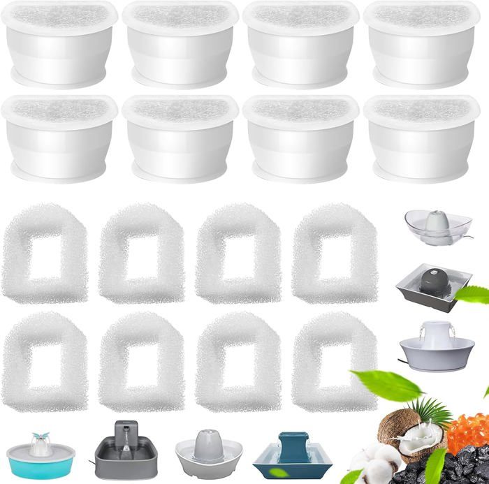 Comparer les prix de Filtre Fontaine Eau Chat, 8 Filtres Au Charbon De Remplacement+8 Filtre En Mousse De Rechange Pour Fontaines Petsafe Drinkwel[Y216]