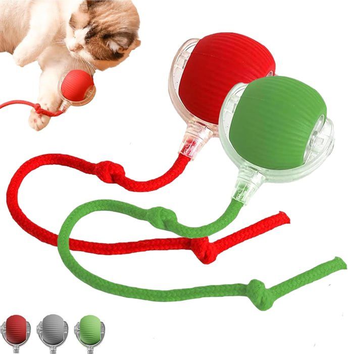 Comparer les prix de Lot de 2 jouets interactifs pour chat, balles roulantes rayées rechargeables USB, jouets tournants automatiques - Rouge & Vert