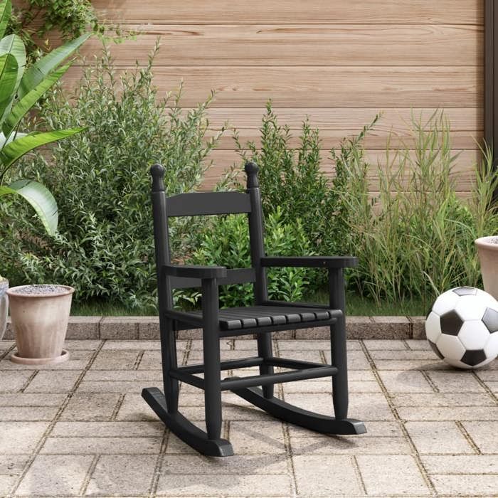 Fauteuil à bascule - UU - Pour enfants - noir bois de peuplier massif S1300