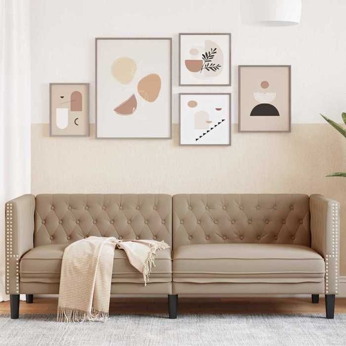 vidaXL Canapé à 3 places Chesterfield cappuccino similicuir 372671