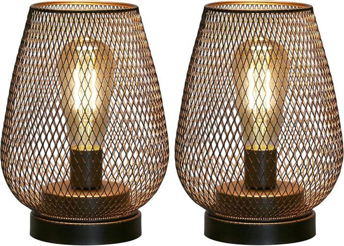 Lot de 2 lampes de table cage en métal alimentées par batterie éclairage dappoint sans fil avec ampoule LED style Edison