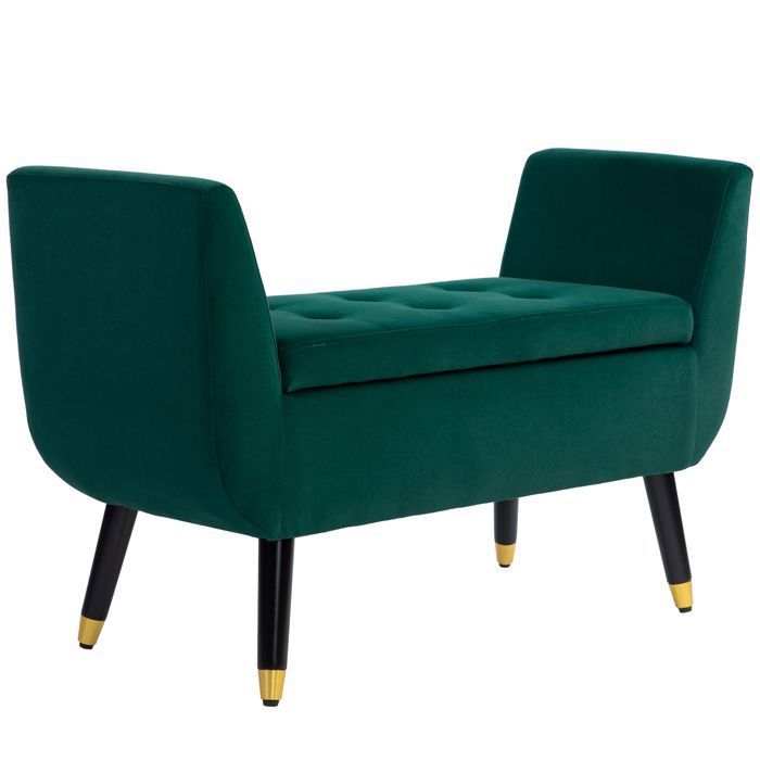 Luxury banquette banquette rembourrée avec rangement fauteuil poitrine velours polyester caoutchouc bois vert 107 x 42 x 65 cm