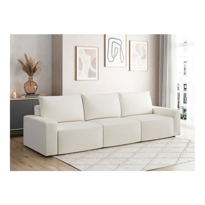 Canapé droit fixe 3 places ROMANE en tissu Easy Clean antitache - Beige Canapé droit fixe 3 places ROMANE en tissu Easy Clean antitache - Beige