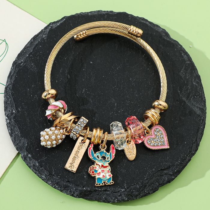 Bracelet Fantaisie Jonc En Alliage Doré émaillé Vert - Occasion (usure D'usage)