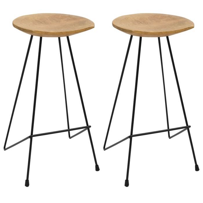 Lot de 2 Tabourets de bar - FAFM - bois de teck massif - pieds en fer *Aspect Elégant 8928755