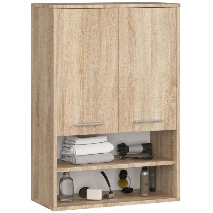 Armoire salle de bains suspendue AKORD FIN Chêne Sonoma 64 cm 2 portes façade Chêne Sonoma 4 étagères 64x30x94 cm