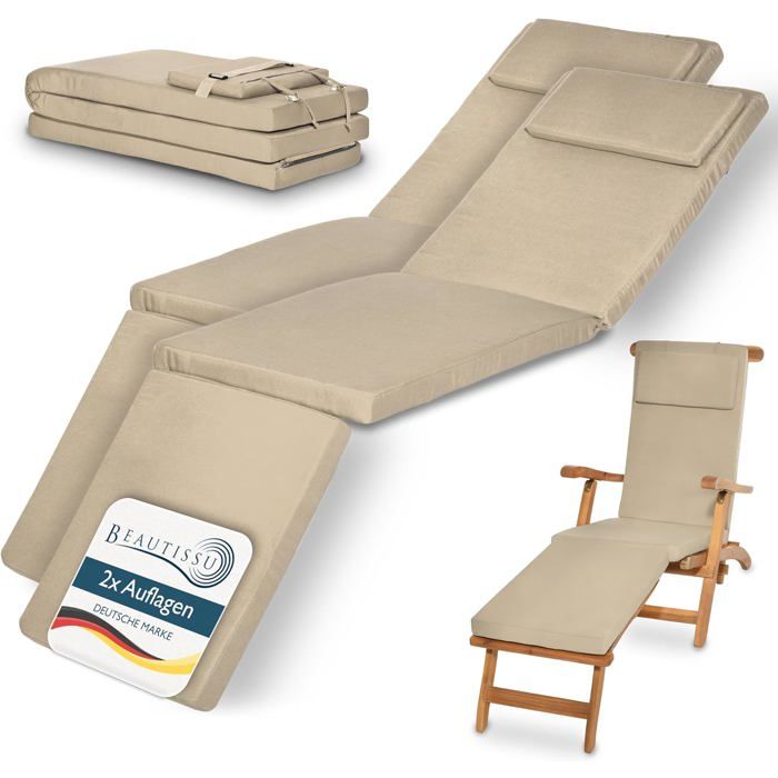 Beautissu Lot de 2 Coussin Bain de Soleil 175x45x5 cm