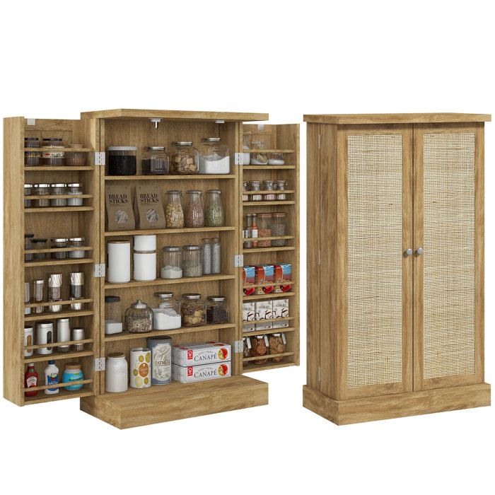 Buffet cuisine - HOMCOM - avec 12 étagères à portes étagères réglables et double porte - 60 x 30 x 104 cm - effet bois naturel Buffet cuisine - HOMCOM - avec 12 étagères à portes étagères réglables et double porte - 60 x 30 x 104 cm - effet bois naturel