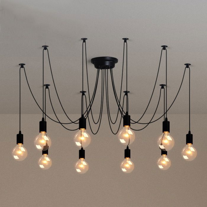 Lustre Suspension - 10 têtes - E27 - Vintage Noir - Hauteur réglable 200 cm