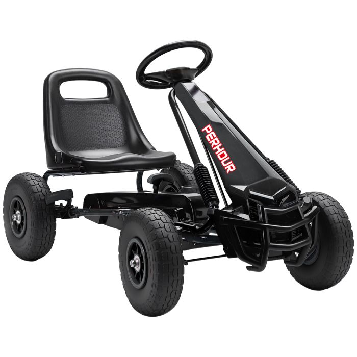 Kart à pédales - Go-Kart pour enfants - AIYAPLAY - siège réglable pneus EVA embrayage manuel et frein - 110 x 61 x 62 cm - noir