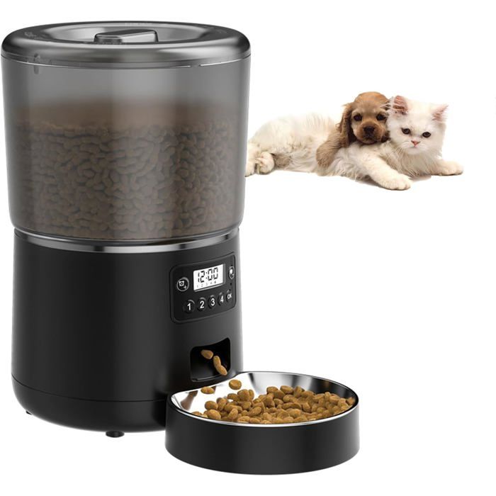 Meilleurs prix pour Distributeur croquettes chat - ULISEM - Automatique - Minuterie programmable - 4L - Noir