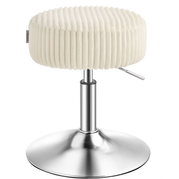VASAGLE Tabouret de Maquillage - Velours côtelé - Réglable - Pivotant - Blanc crème