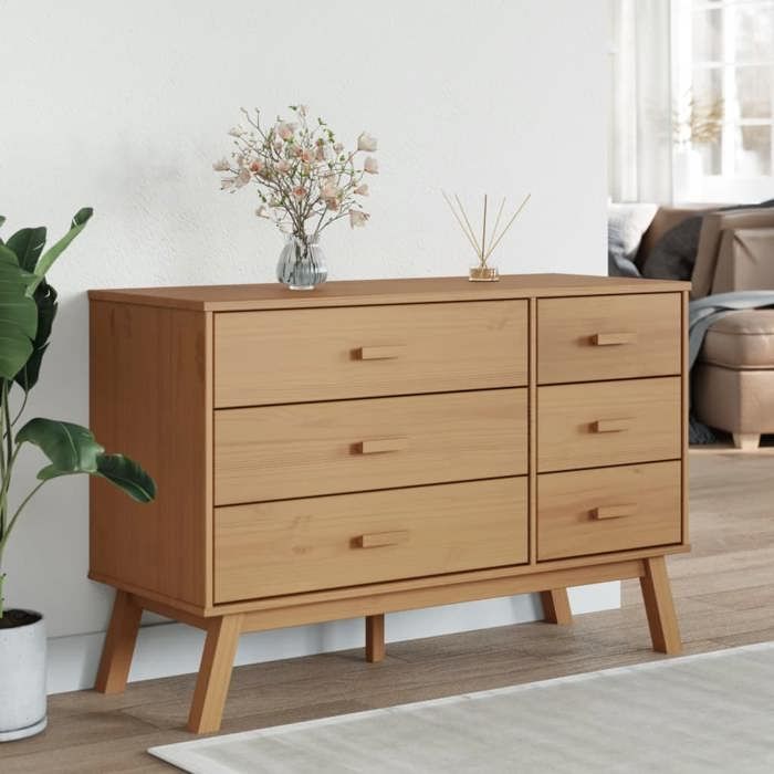Brun Commode salon/BUFEET - JILLS - Avec rangement - à tiroirs - OLDEN marron bois de pin solide LV763