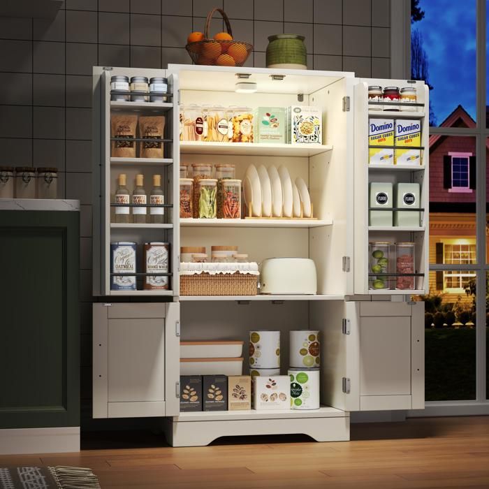 Buffet de cuisine - TANANT - Moderne - 4 portes - LED intégrée - Étagères réglables
