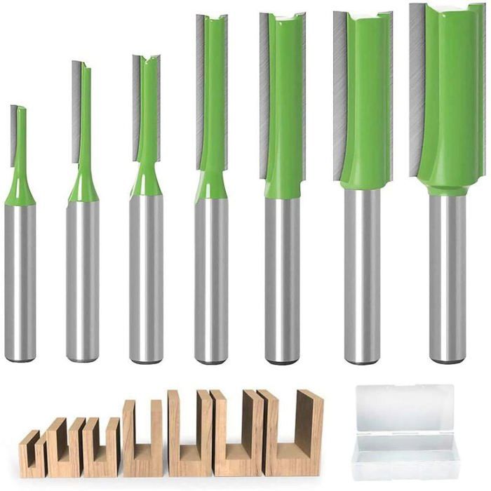 Bebochoi Lot De 7 Fraises Droites Défonceuse 6mm – Carbure De Tungstène YG8, Simple Et Double Flûte, Outils Pro Pour Travail Du Bois MDF Contreplaqué