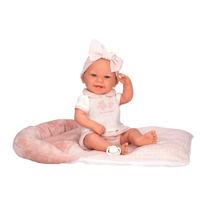 Poupée Elegance 42 cm - Arias - Vinyle - Ensemble rose et blanc - Bandeau assorti - Coussin assorti - Tétine incluse