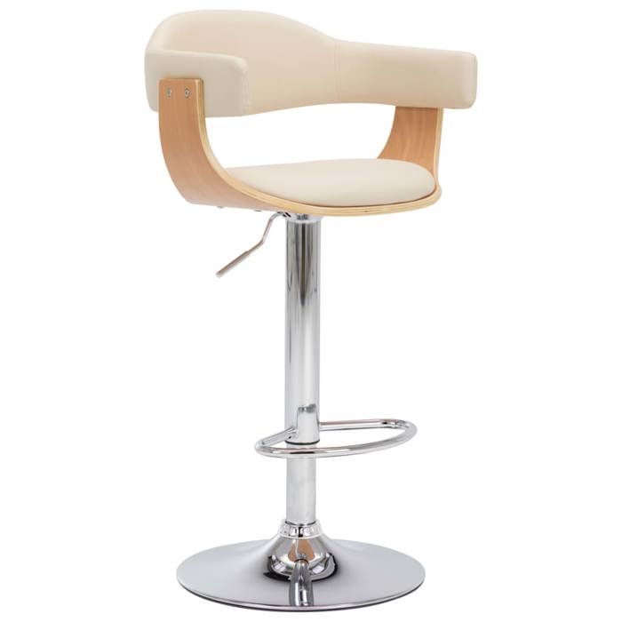 Promo février CHIC Chaises de bar JILL Tabourets HAUTE Set de 2 crème bois courbé et similicuir 53x48x(88-109) cm CCC1332