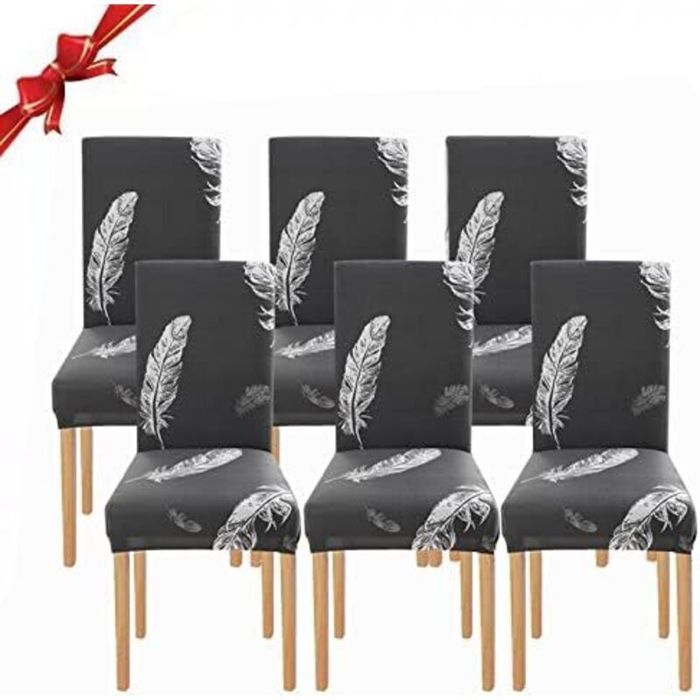 Housse de chaise extensible - PZCC - Universelle - Lot 6 - Plume gris - Lavable en machine