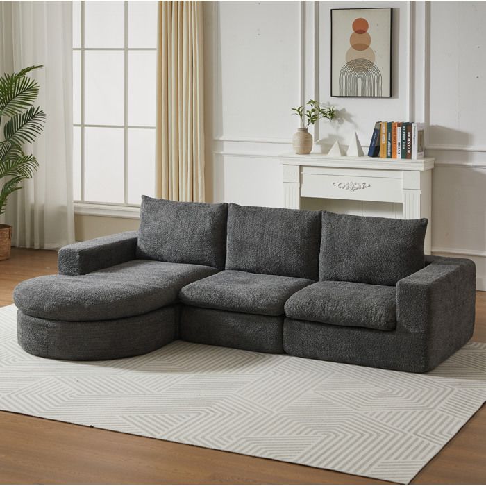 Canapé modulable en chenille avec méridienne réversible Grey Maisentiel