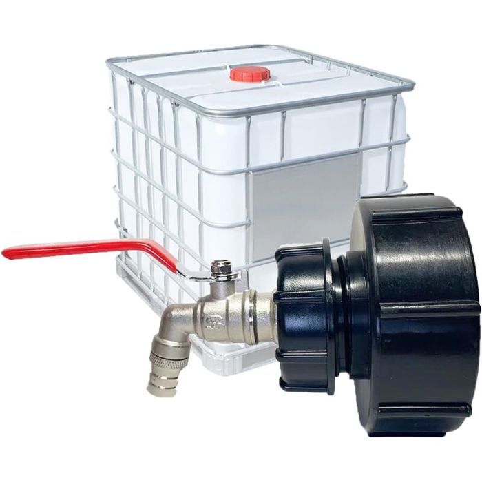 Robinet IBC - PZCC - 1000L - Filetage S100x8/S60x6 - Connecteur 3/4 - Laiton et PP