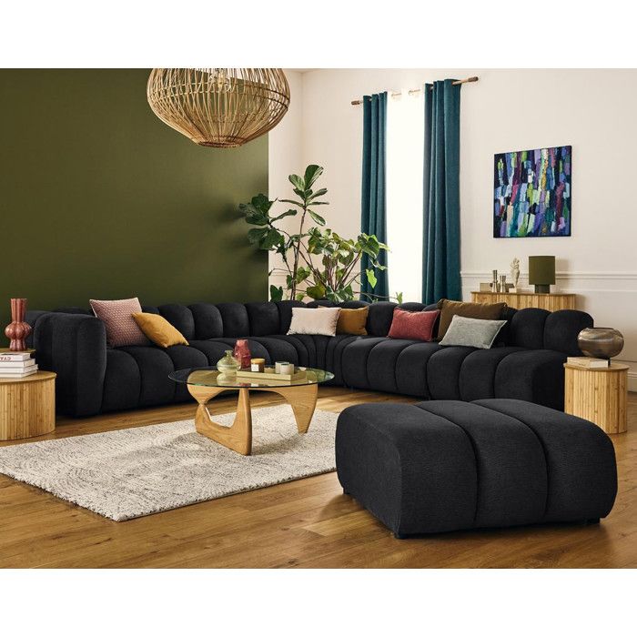 Debbie - canapé modulable dangle droit 5 places en tissu texturé - Noir Debbie - canapé modulable dangle droit 5 places en tissu texturé - Noir