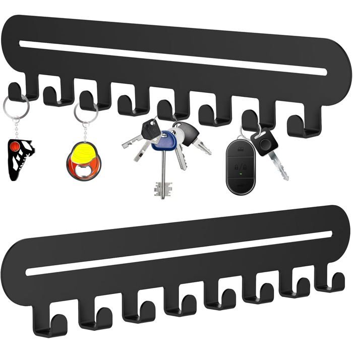 2 Pièces Porte Clef Mural 8 Crochets Métal Auto-Adhésif Ou Perçage Salon Cuisine Couloir
