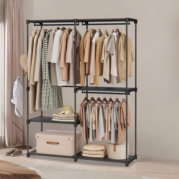 Penderie souple avec étagères pour vestiaire chambre 138 x 43 x 182 cm noir