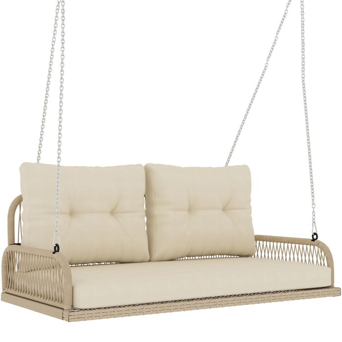 Banc suspendu - balancelle de jardin - Outsunny - 2 places avec coussins charge 240 kg - résine tressée - 115x66x44cm - beige