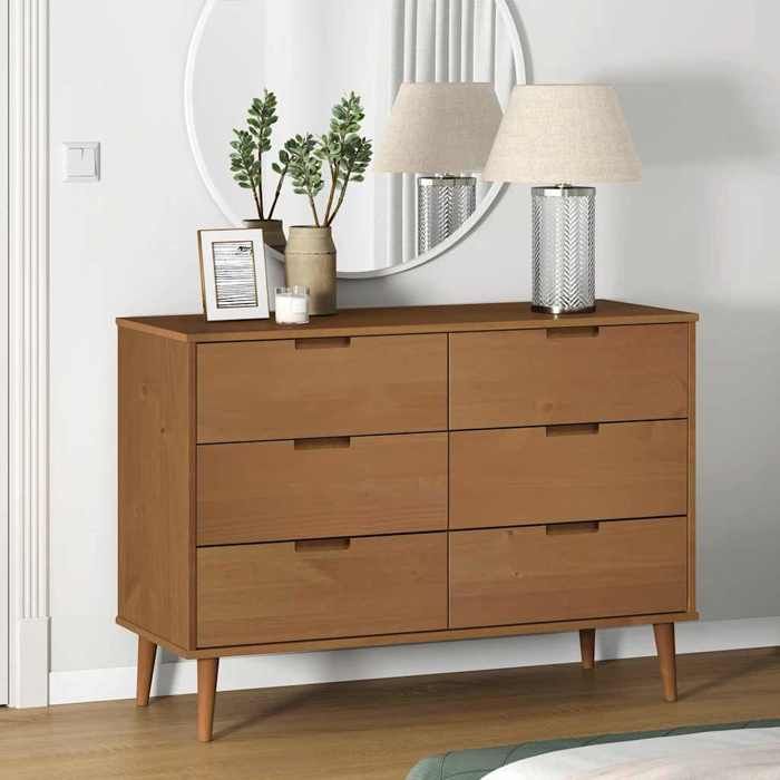 Buffet bas Brun - Commode RANGEMENT - MOLDE Marron 113x40x80 cm Bois de pin massif A14582