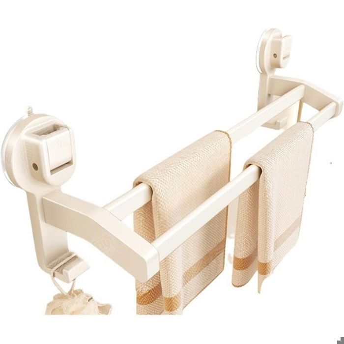 Barre porte-serviettes à ventouse porte-serviettes de salle de bain amovible porte-serviettes mural double tige blanc laiteux 4
