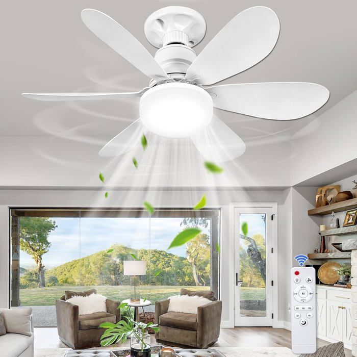 Ventilateur de Plafond avec Lumière et Télécommande52CM 40W Lampe Ventilateur Plafond avec Douille E273 Modes de Gradation