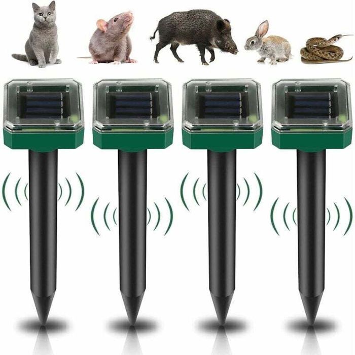 4pcs répulsifs solaires  – Ultrasons anti-rats serpents sangliers – Étanches IP65 – Pour jardin cour et champ