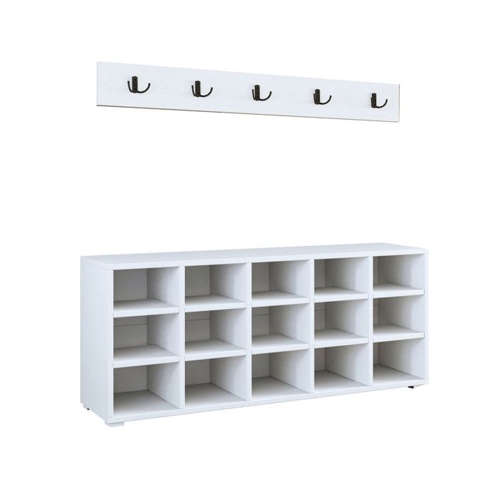 Meuble à chaussures avec porte manteau en bois Talu - 120 x 30 x 52 cm - Blanc Meuble à chaussures avec porte manteau en bois Talu - 120 x 30 x 52 cm - Blanc