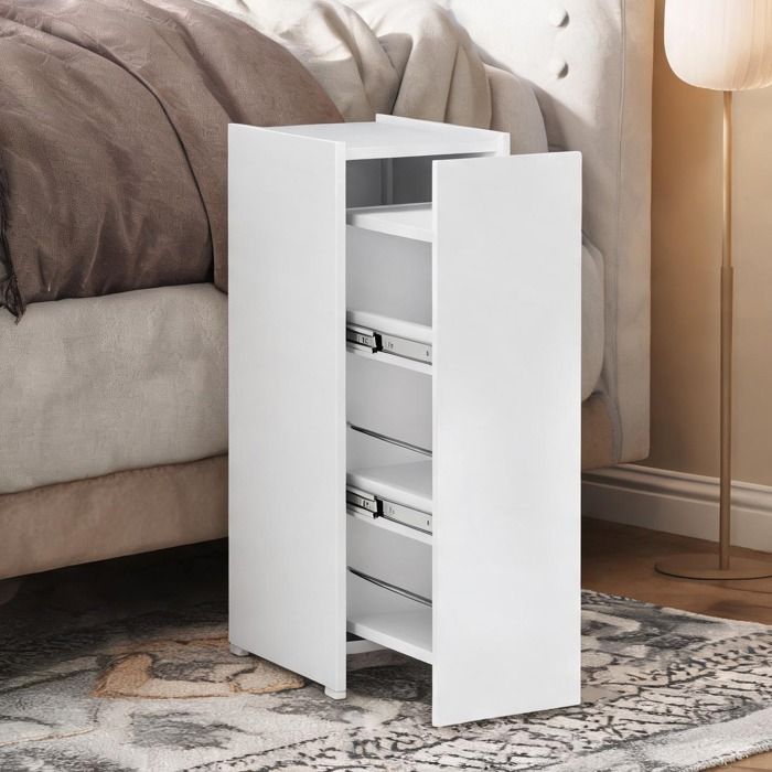 Meuble de rangement étroit pour salle de bain 47 x 25 x 665 cm blanc tiroir et roue