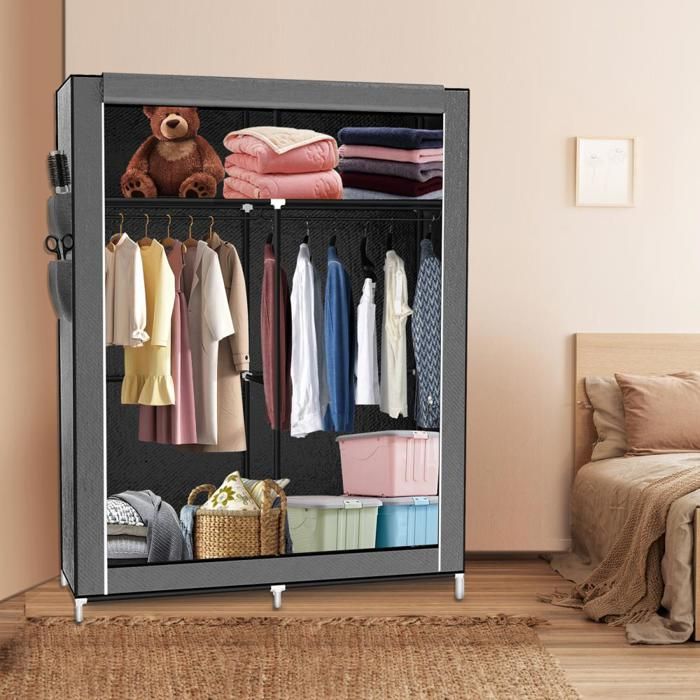 MIPAN. Armoire Intégrée Multifonctionnelle Pour Suspendre Et Empiler Les Vêtements En Couches 108*45*170 CM Gris Foncé
