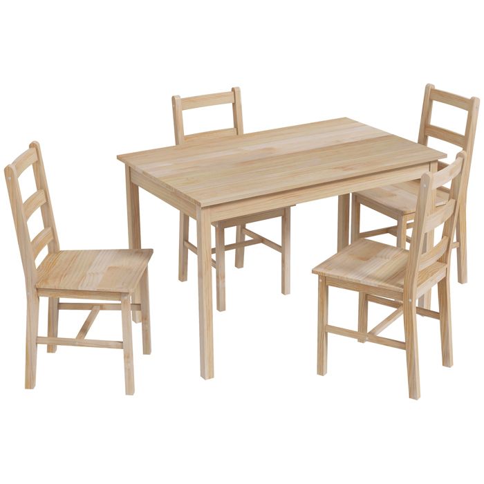 Ensemble salle à manger bois - Table rectangulaire 118x73 cm - 4 chaises assorties - Bois massif naturel - Gain de place