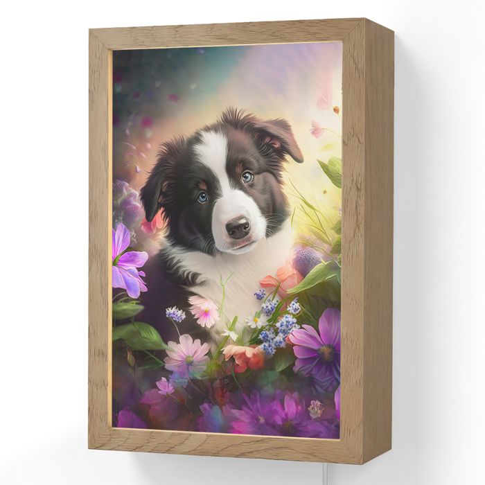 Applique Murale LED - Lampe de Chevet Murale Design - Motif Chiot - Soleil - Fleurs - Nature - 20x30 cm Couleur Violet - OnlyWow