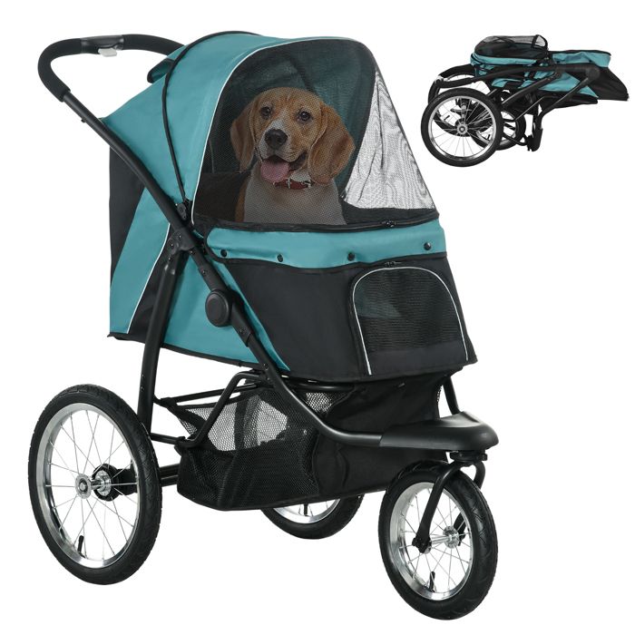 Poussette pour chien - PawHut - pliable tout terrain coussin auvent réglable sangles - acier - 111x58x107cm - vert foncé Poussette pour chien - PawHut - pliable tout terrain coussin auvent réglable sangles - acier - 111x58x107cm - vert foncé