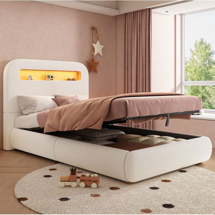 VUENOR Lit coffre hydraulique 90x200 cm blanc - LED sans matelas