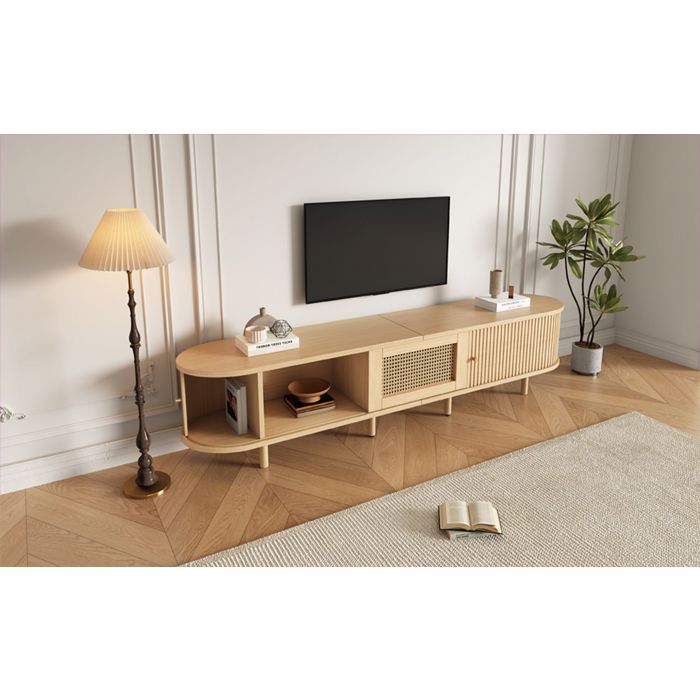 Meuble TV - SOGEU - Lowboard 180x40x40 cm - Porte à enrouleur - Tiroir intégré - Effet bois TV jusquà 75 pouces