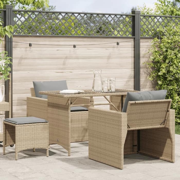 Beige Salon de jardin avec coussins 4 pcs beige résine tressée - Meuble de balcon LV58942