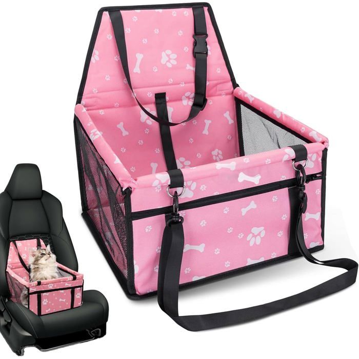 Siège auto pour chiens sac de transport chien/chat avec ceinture de sécurité tige de nivellement pliable adapté aux petit - Rose