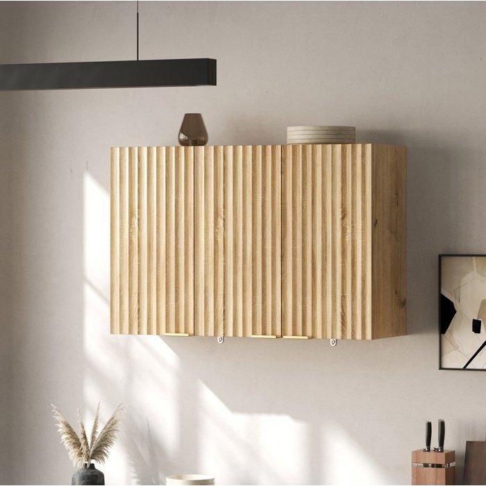 Modenuit meuble haut de cuisine mural 3 portes 90 x 29 x 60 cm en MDF décor bois naturel